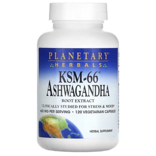 Planetary Herbals, KSM-66® экстракт корня ашваганды, 600 мг, 120 вегетарианских капсул (300 мг на капсулу)